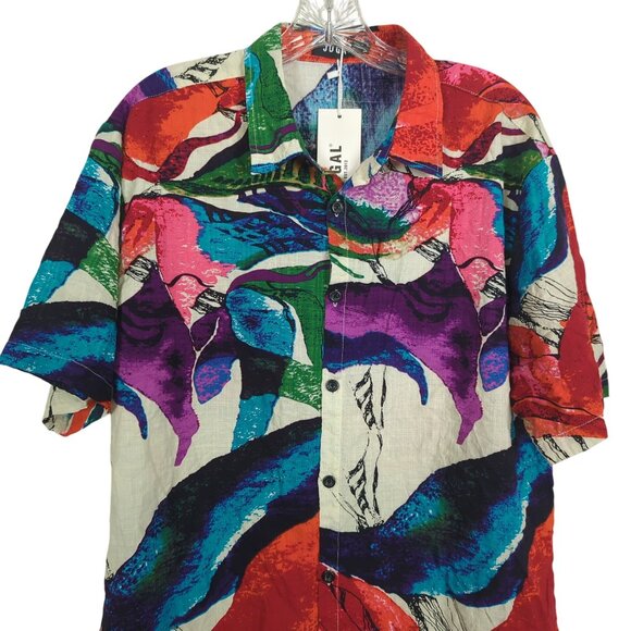 JOGAL Shirt size Large short sleeve Colorful Abstract Print Button-Up - Picture 3 of 11
